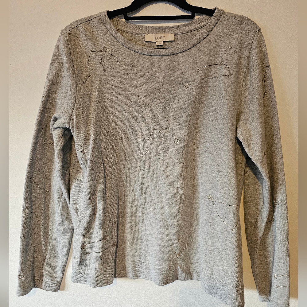LOFT Gray Long Sleeve Constellation Top